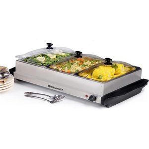 Elite Gourmet Triple 3 x 2.5 Qt. Trays, Buffet Server, Stainless Steel